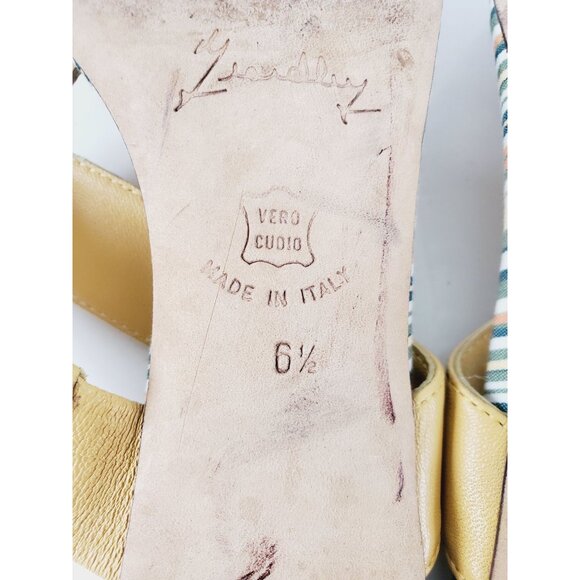 Marchez Vous Striped Leather Kitten Low Heels Size 6.5 Yellow Green Shoes - Picture 11 of 15
